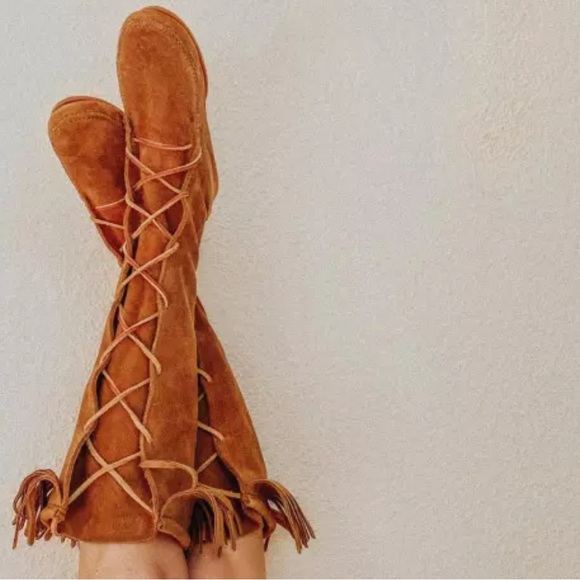 Minnetonka Brown Suede Front Lace Knee High Boot Size 8 - Picture 9 of 9